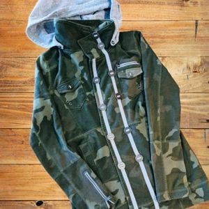 Camo Jacket with Grey Hood